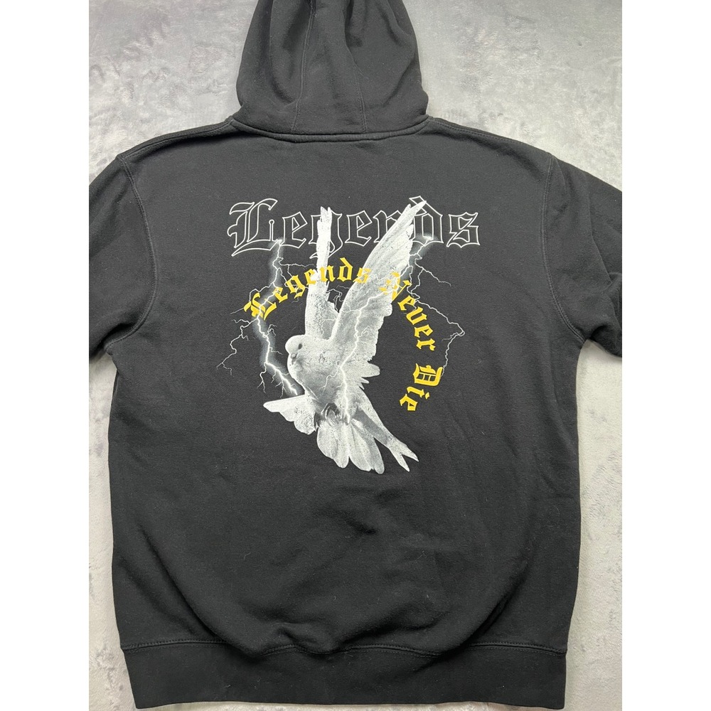 Tuned In Tokyo Legends Never Die Black Graphic Hoodie Dove Lightning Mens Large